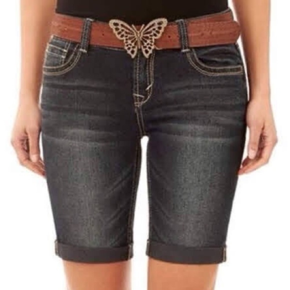Butterfly Belt Denim Bermuda Shorts